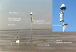 Opstelling van een van de meetmasten met GPS (Global Positioning System) voor het continu meten van bodembeweging in de Waddenzee door de NAM.